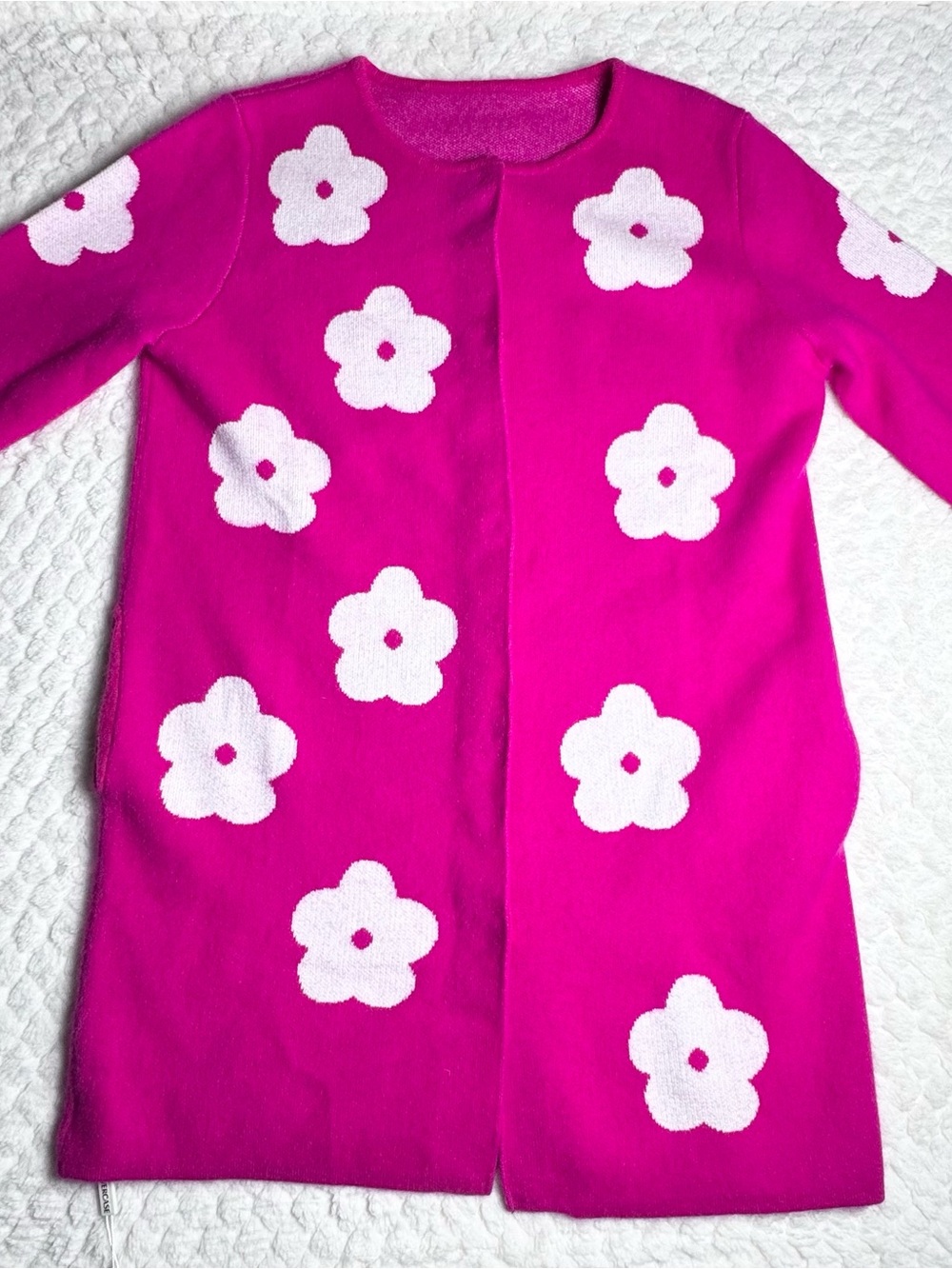 Pink Flower Cardigan Sweater Cute Floral Knit Size M